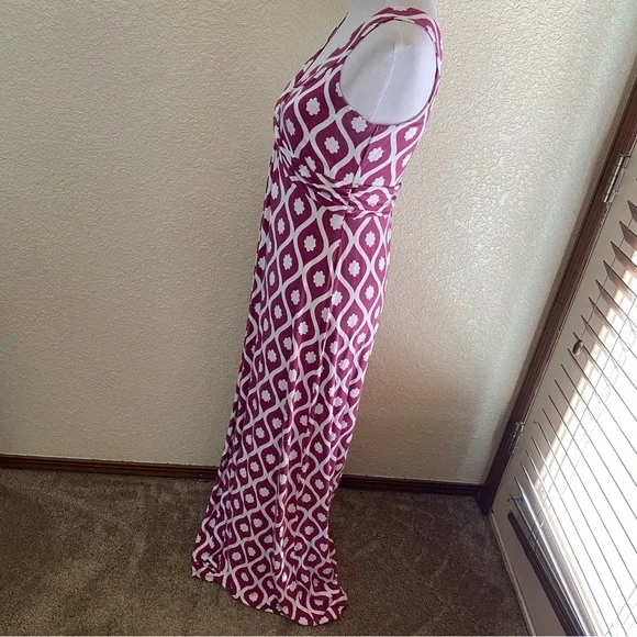 Boden Maxi Dress Long Geo Floral Print V Neck Sleeveless Purple White Twist: 10 - Picture 4 of 10